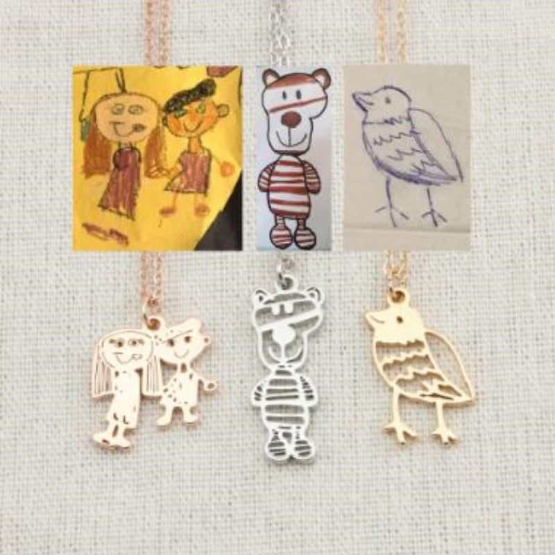 Custom Kids Drawing Painting Necklace Stainless Stee Personalized Children Artwork Pendant For Kids Mom Family Jewelry Gifts