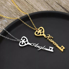 Custom Key Shaped Name Necklace Women's Stainless Steel Vertical Pendant Jewelry Couple Necklace