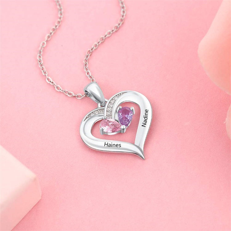 Gemstone necklace female heart-shaped couple custom lettering pendant gift