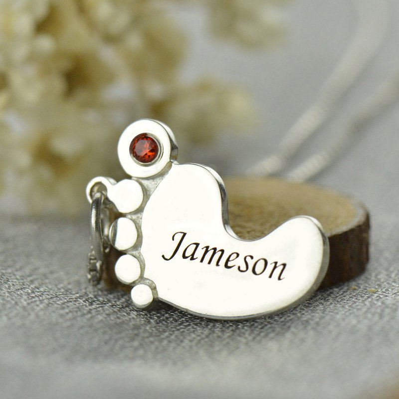 Personalized Name Necklace For Mother Custom Stainless Steel Baby Feet