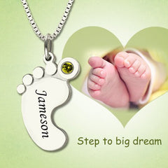 Personalized Name Necklace For Mother Custom Stainless Steel Baby Feet