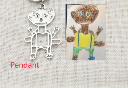 Custom Kids Drawing Painting Necklace Stainless Stee Personalized Children Artwork Pendant For Kids Mom Family Jewelry Gifts