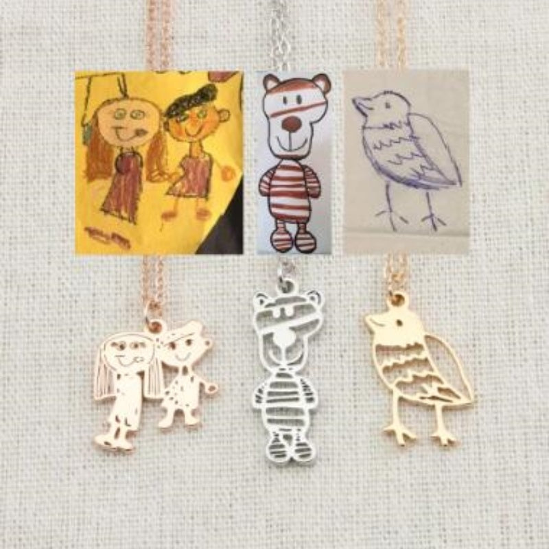 Custom Kids Drawing Painting Necklace Stainless Stee Personalized Children Artwork Pendant For Kids Mom Family Jewelry Gifts