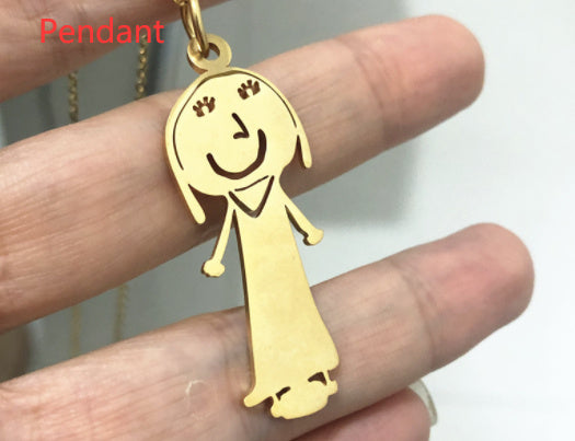 Custom Kids Drawing Painting Necklace Stainless Stee Personalized Children Artwork Pendant For Kids Mom Family Jewelry Gifts