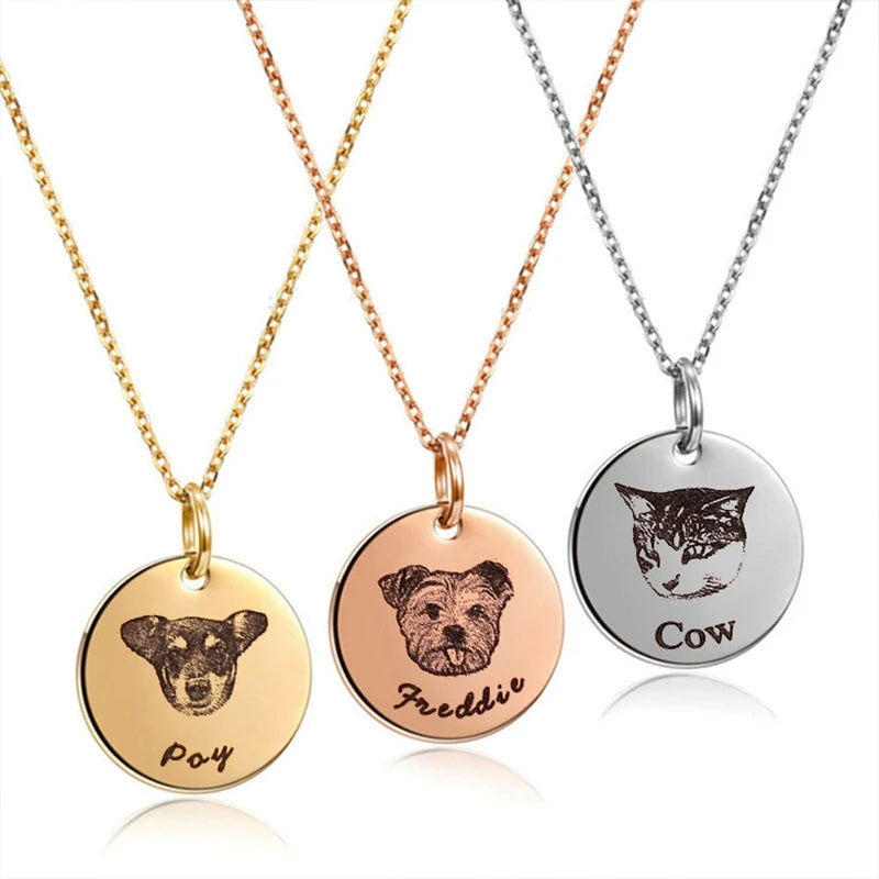 Personalized Pet Photo Disc Necklace Ladies Kitten Name Pendant Necklace Custom Animal Stainless Steel Necklace Jewelry