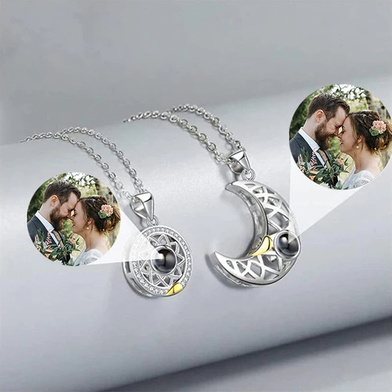 Personalized Photo Necklace Projection Necklace Sun and Moon Yin Yang Couple Magnetic Necklace Custom Photo Projection Necklace