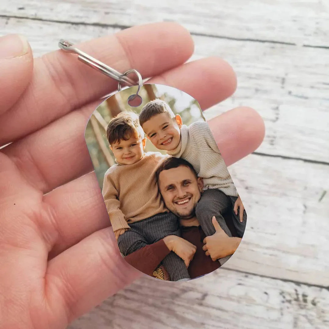 Personalized 1-5 names keychain with Customized Photo Engraved Text Keychain  Double Sided Picture Stainless Steel Dad Keychain