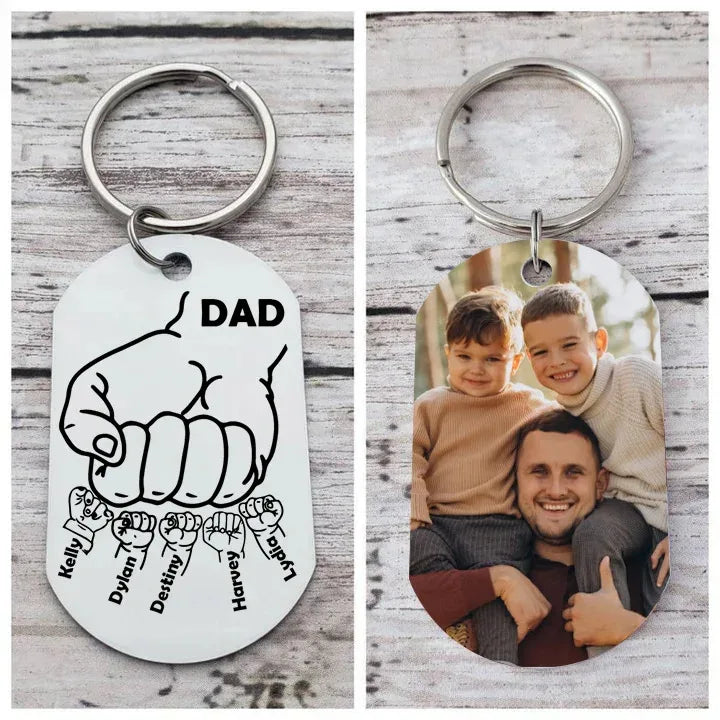 Personalized 1-5 names keychain with Customized Photo Engraved Text Keychain  Double Sided Picture Stainless Steel Dad Keychain