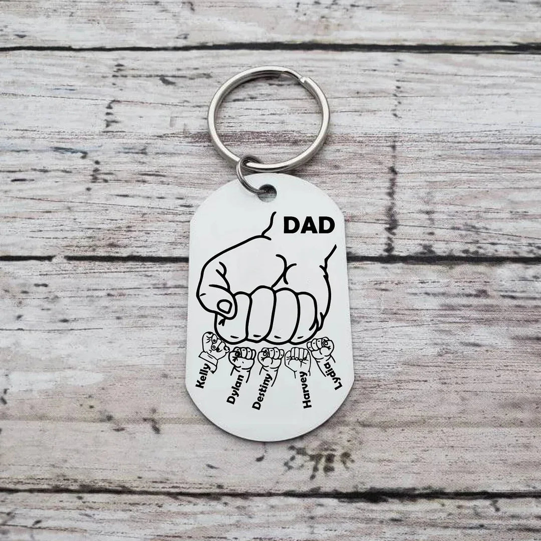 Personalized 1-5 names keychain with Customized Photo Engraved Text Keychain  Double Sided Picture Stainless Steel Dad Keychain