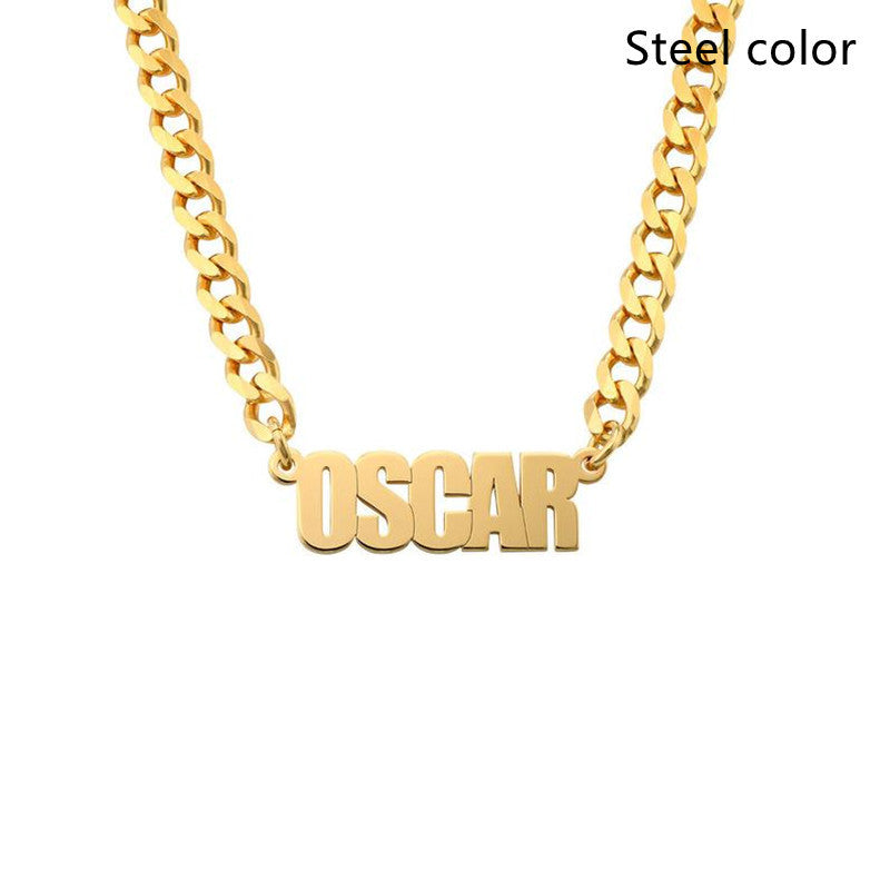 Horsewhip Chain Custom Stainless Steel Old English Name Necklace Ladies Hip Hop Clavicle