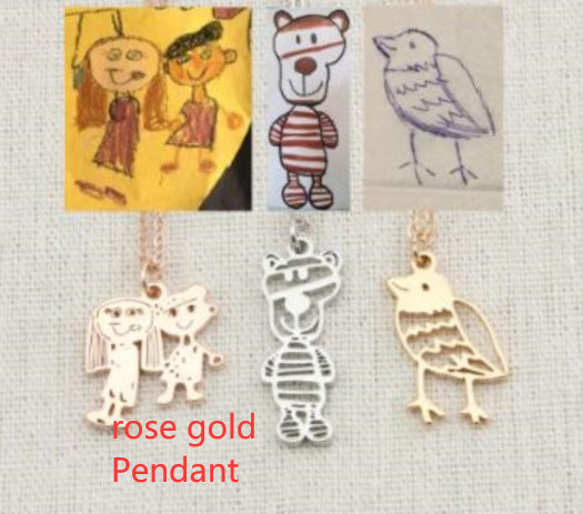 Custom Kids Drawing Painting Necklace Stainless Stee Personalized Children Artwork Pendant For Kids Mom Family Jewelry Gifts