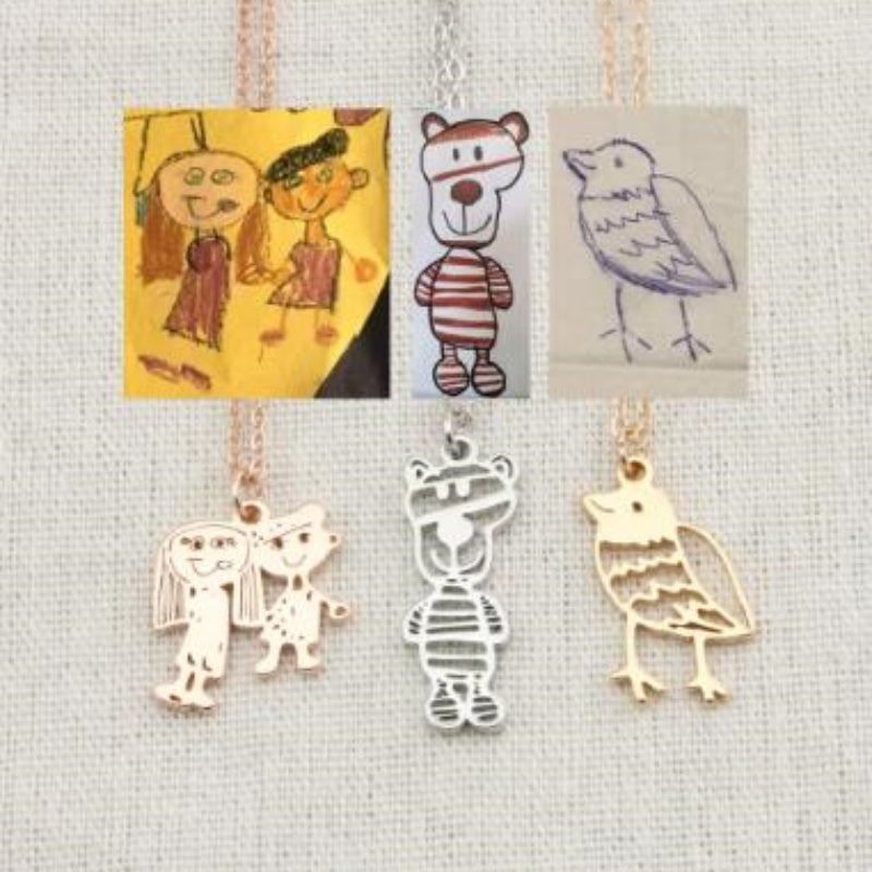 Custom Kids Drawing Painting Necklace Stainless Stee Personalized Children Artwork Pendant For Kids Mom Family Jewelry Gifts